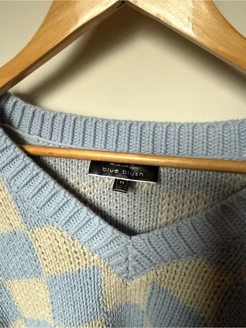 Blue Blush Blue & Cream Checker Knit Cropped Sweater - Picture 3 of 3